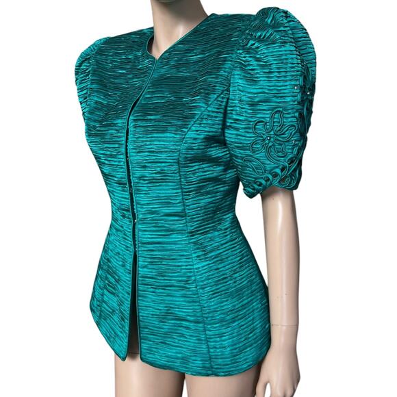 Lillie Rubin Vintage 80s Blouse Jacket Puffed Sleeves Snaps Front Closure Sz 10 - Picture 2 of 11